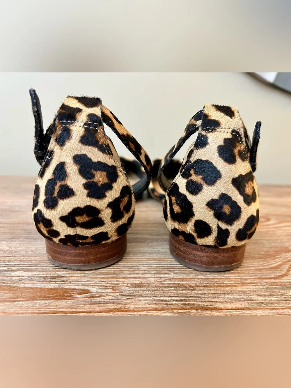 Crown Vintage Leopard Print Calf Hair D’Orsay Flats Size 7 Ankle Strap